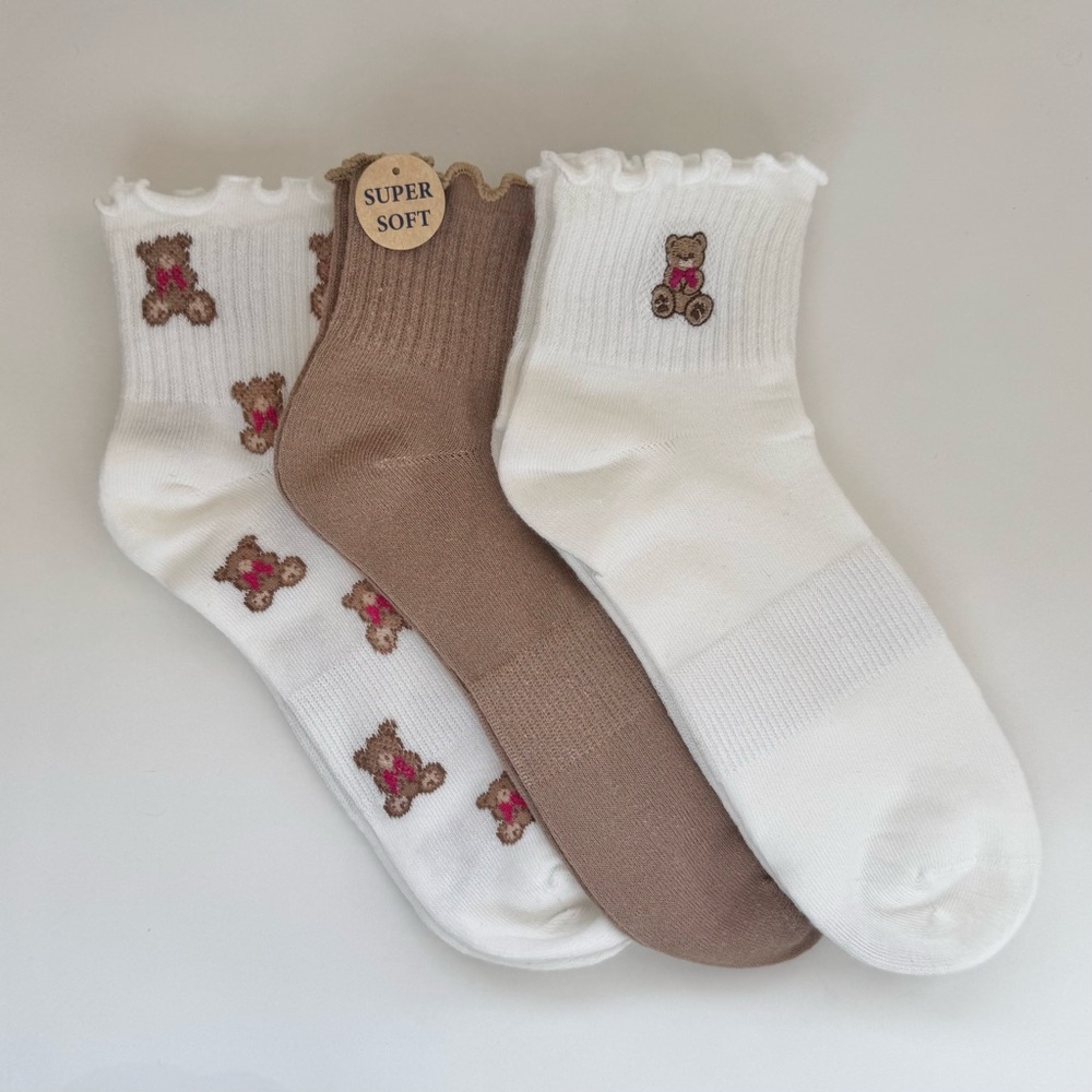 Super Soft Teddy Bear Socks Set perfect pair Lettuce-edge ribbed Ruffled ankle